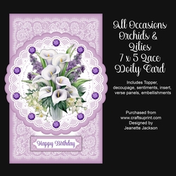 All Occasions Orchids & Cala Lilies 7 x 5 Lace Doily Card