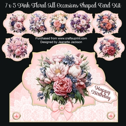 7 x 5 Pink Floral All Occasions Shaped Card Kit