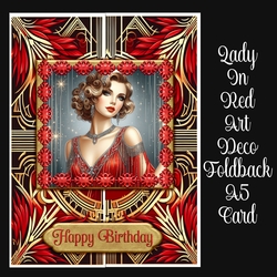 Lady In Red Art Deco Foldback A5 Card