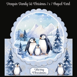 Penguin Family Christmas 7 x 7 Shaped Card