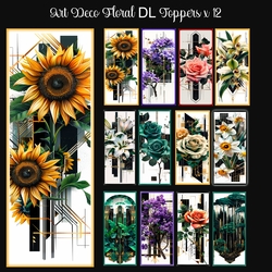 Art Deco Floral DL Toppers x 12 or Bookmarks