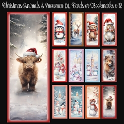 Christmas Animals & Snowmen DL Toppers OR Bookmarks x 12