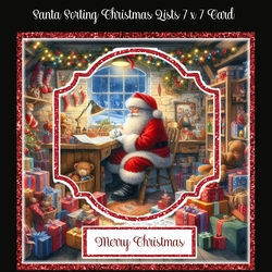 Santa Sorting Christmas Lists 7 x 7 Card