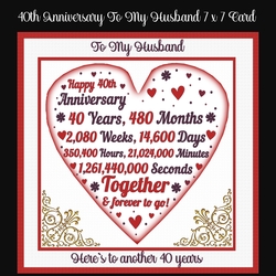 40th Ruby Anniversary to my husband 7 x 7 Card 
