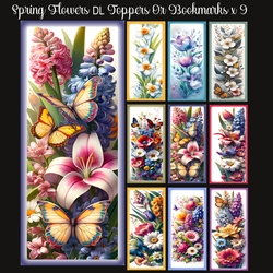 Spring Flowers DL Toppers Or Bookmarks x 9 