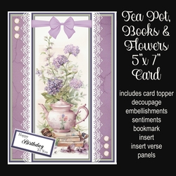 Tea Pot, Books & Flowers 5 x 7 Card