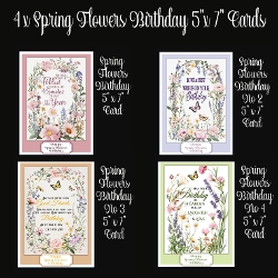4 x Spring Flowers Birthday 5 x 7 Card Collection