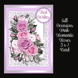 All Occasions Pink Romantic Roses 5 x 7 Card