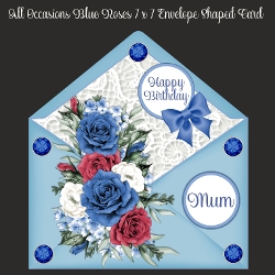 All Occasions Blue Roses 7 x 7 Envelope Shaped Card