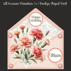 All Occasions Carnations 7 x 7 Envelope Shaped Card