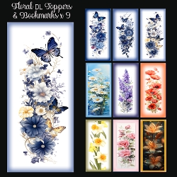 Floral DL Toppers & Bookmarks x 9
