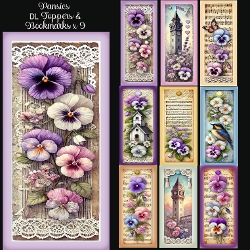 Image of cup1164351_2474 - Pansies DL Toppers & Bookmarks x 9