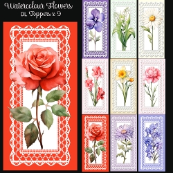 Watercolour Flowers DL Toppers x 9