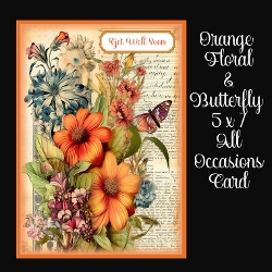 Orange Floral & Butterfly 5 x 7 All Occasions Card