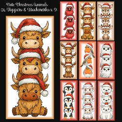 Cute Christmas Animals DL Toppers & Bookmarks x 9