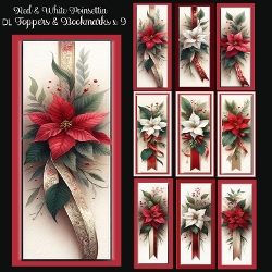 Red & White Poinsettia DL Toppers & Bookmarks x 9