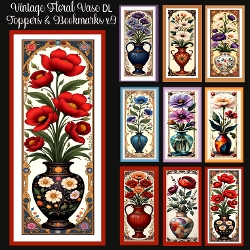 Vintage Floral Vase DL Toppers & Bookmarks x 9