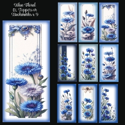 Blue Floral DL Toppers & Bookmarks x 9