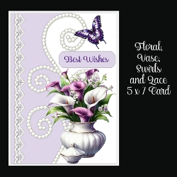 Floral, Vase, Swirls & Lace 5 x 7 Card