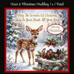 Deer & Christmas Pudding 7 x 7 Card