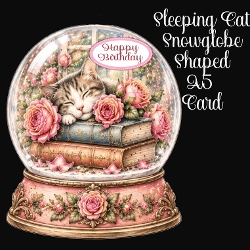 Sleeping Cat Snowglobe A5 Shaped Card