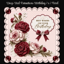 Deep Red Carnations Birthday 7 x 7 Card
