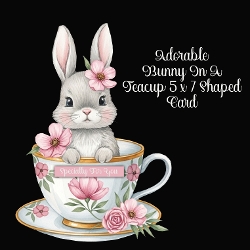 Adorable Bunny In A Teacup Shaped 5 x 7 Card