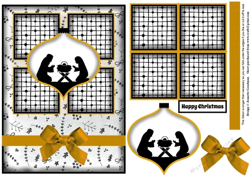 Christmas Decoration Nativity Silhouette 4 Square Card Gold