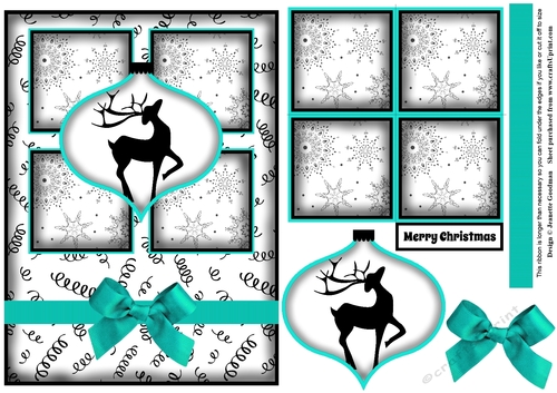 Christmas Decoration Deer Silhouette 4 Square Card Aqua