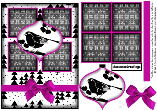 Christmas Decoration Bird Silhouette 4 Square Card Pink