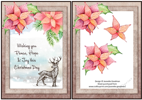 Poinsettia Winter Christmas Deer A5 card
