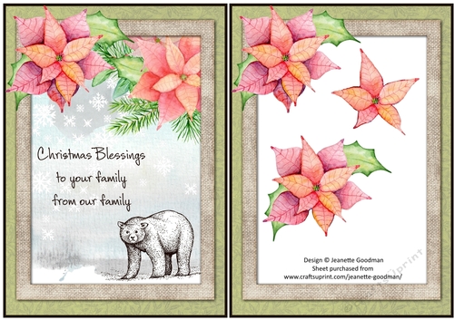 Poinsettia Winter Christmas Bear A5 card