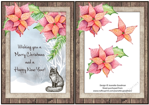 Poinsettia Winter Christmas Fox A5 card