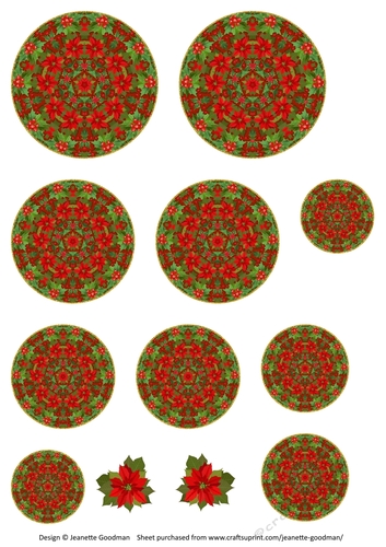 Round Christmas Layered Poinsettia and Holly Ornament 1 