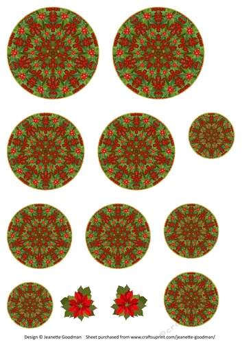 Round Christmas Layered Poinsettia and Holly Ornament 3 