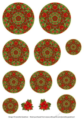 Round Christmas Layered Poinsettia and Holly Ornament 4 