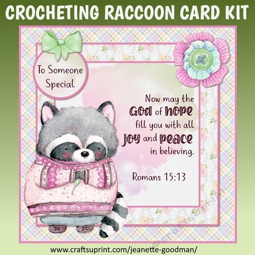 Crocheting Raccoon Optional Bible Verse Card Kit 