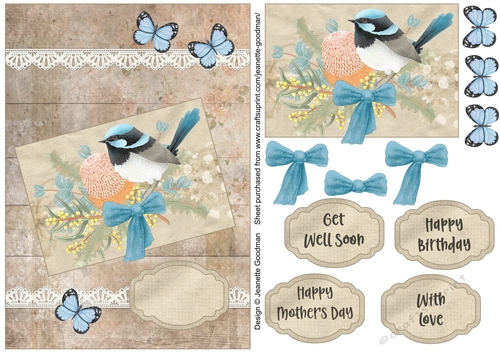 Butterflies, Birds and Bows – Fairy Wren Printable Card 