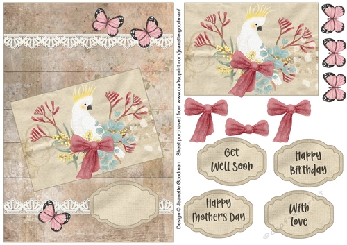 Butterflies, Birds and Bows – Cockatoo Printable Card 