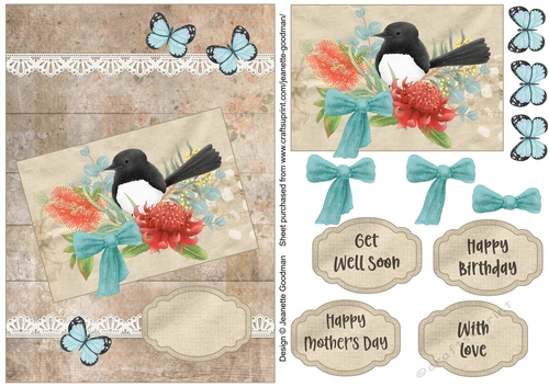 Butterflies, Birds and Bows – Willy Wagtail Printable Card 