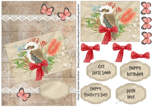 Butterflies, Birds and Bows – Kookaburra Printable Card 