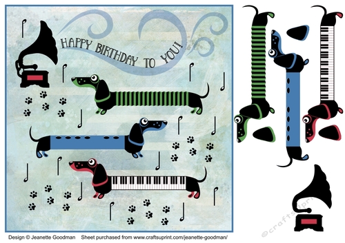 Musical Dogs and Gramophone Birthday Card