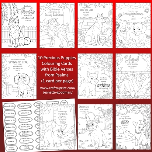 10 Puppies and Psalms Bible Verse Colouring Cards