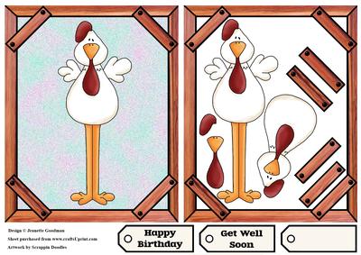 Long Legged Hen in Wooden Frame