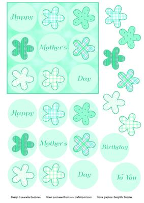 9 Aqua Flowers in a Square Card