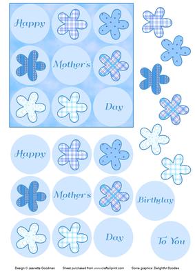 9 Blue Flowers in a Square Card