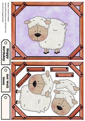 Cute Sheep in Wooden Frame