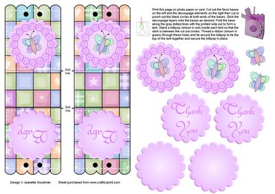 Pink Butterfly Lollipop Holder Baby Shower Favor