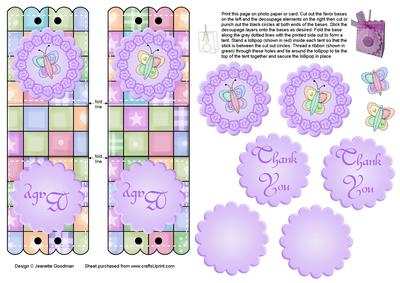 Mauve Butterfly Lollipop Holder Baby Shower Favor