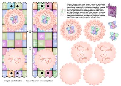 Apricot Butterfly Lollipop Holder Baby Shower Favor